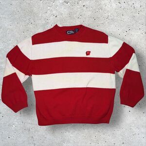 Wisconsin Badgers Stripe Sweater XL Crable Sportswear Red White Knit Vintage